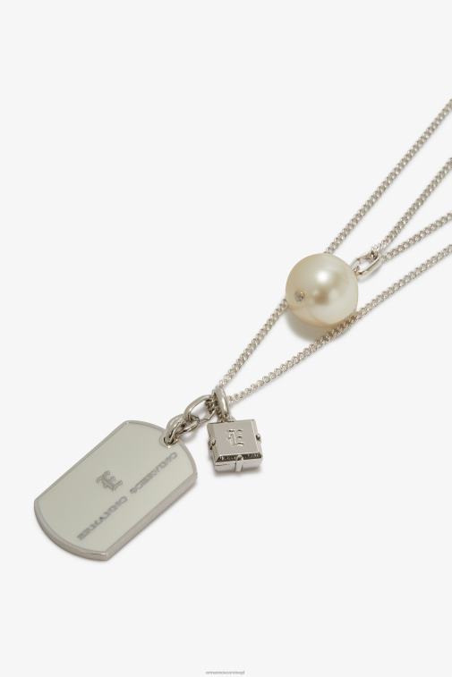 kobiety Ermanno Scervino Argento długi naszyjnik z perłą i zawieszką LN28V182