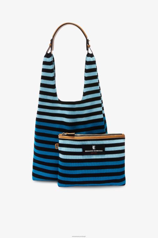 kobiety Ermanno Scervino niebieski torba hobo w paski LN28V137