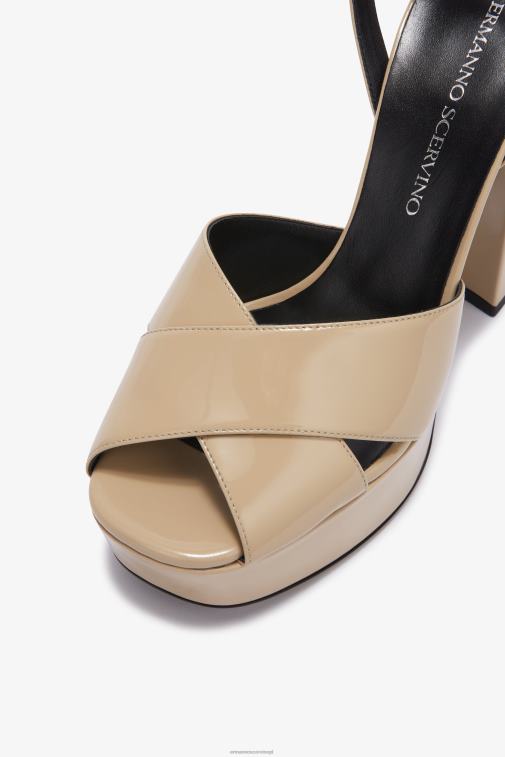 kobiety Ermanno Scervino beżowy sandały z lakierowanej skóry LN28V168