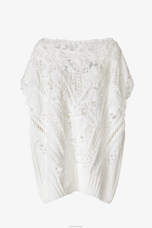 kobiety Ermanno Scervino Bianco oversize’owy sweter z koronkowymi detalami i wycięciami LN28V50