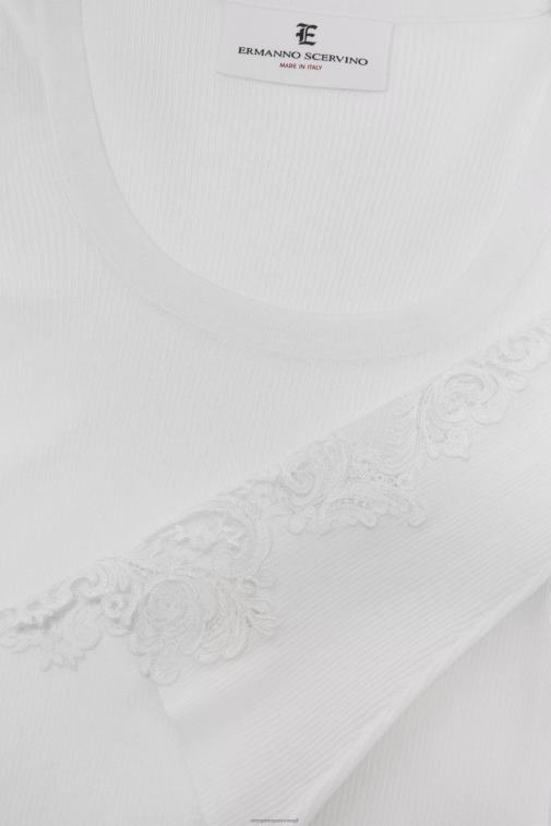 kobiety Ermanno Scervino biały dopasowany sweterek ozdobiony koronką LN28V56