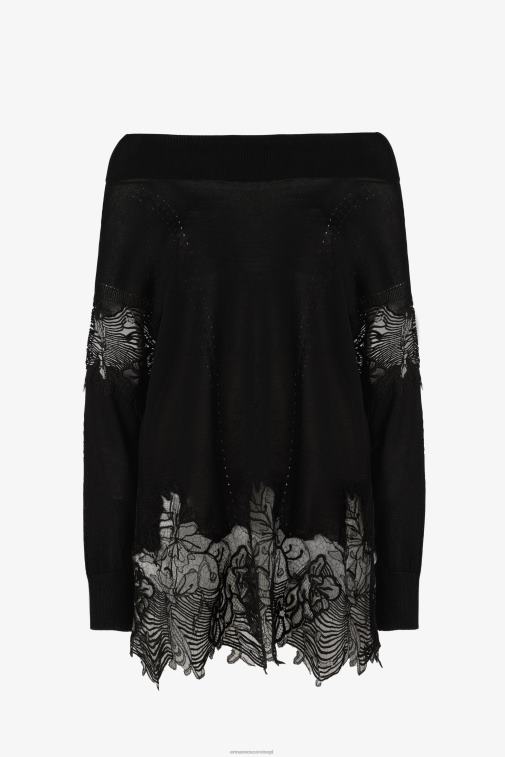kobiety Ermanno Scervino czarny ażurowy i koronkowy sweterek LN28V67