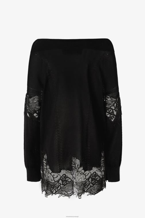 kobiety Ermanno Scervino czarny ażurowy i koronkowy sweterek LN28V67