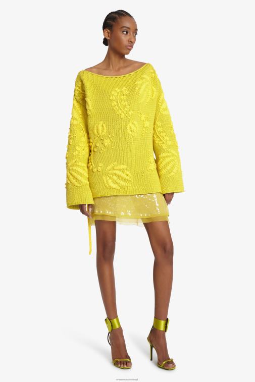 kobiety Ermanno Scervino żółty haftowany sweter oversize LN28V48