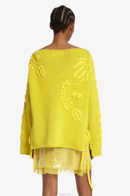 kobiety Ermanno Scervino żółty haftowany sweter oversize LN28V48