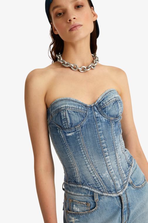 kobiety Ermanno Scervino niebieski dżinsowy gorset LN28V93
