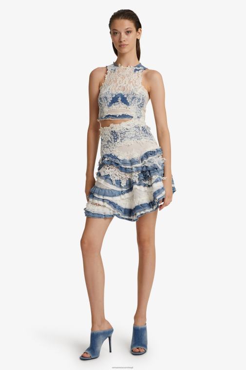 kobiety Ermanno Scervino niebieski dżinsowy i koronkowy top LN28V94