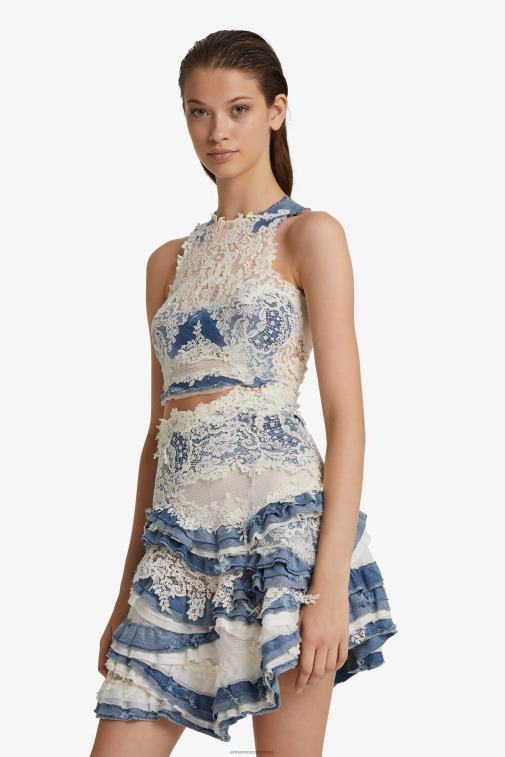 kobiety Ermanno Scervino niebieski dżinsowy i koronkowy top LN28V94