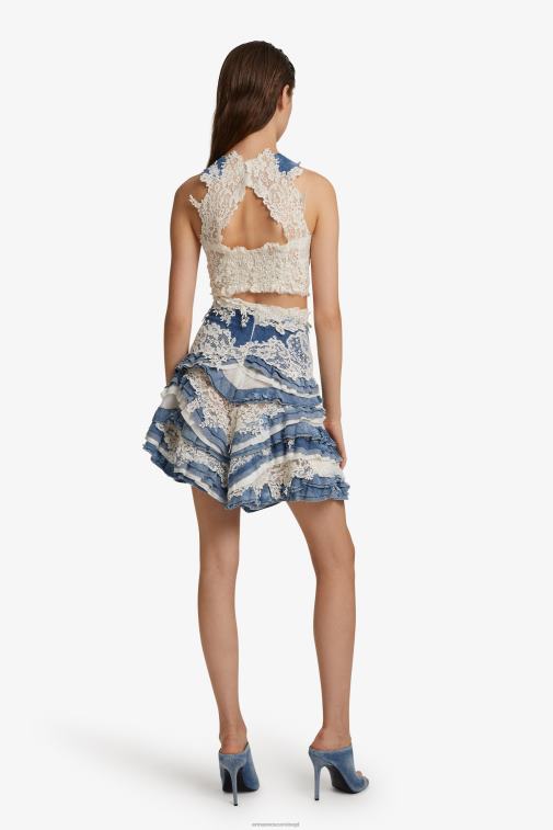 kobiety Ermanno Scervino niebieski dżinsowy i koronkowy top LN28V94