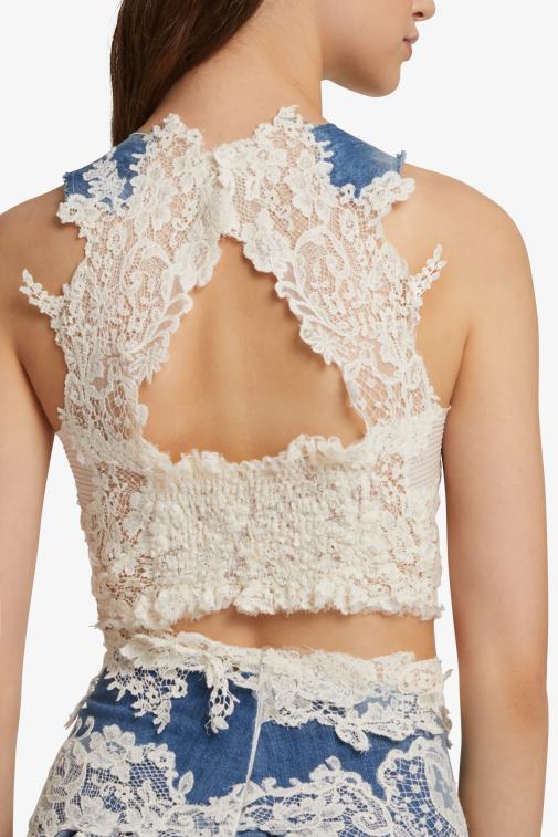 kobiety Ermanno Scervino niebieski dżinsowy i koronkowy top LN28V94