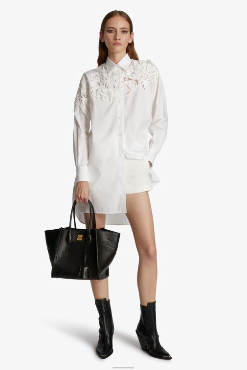 kobiety Ermanno Scervino biały długa haftowana koszula LN28V80
