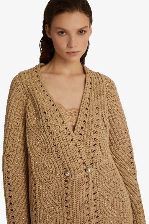 kobiety Ermanno Scervino beżowy Ozdobiony kryształkami oversize kardigan LN28V42