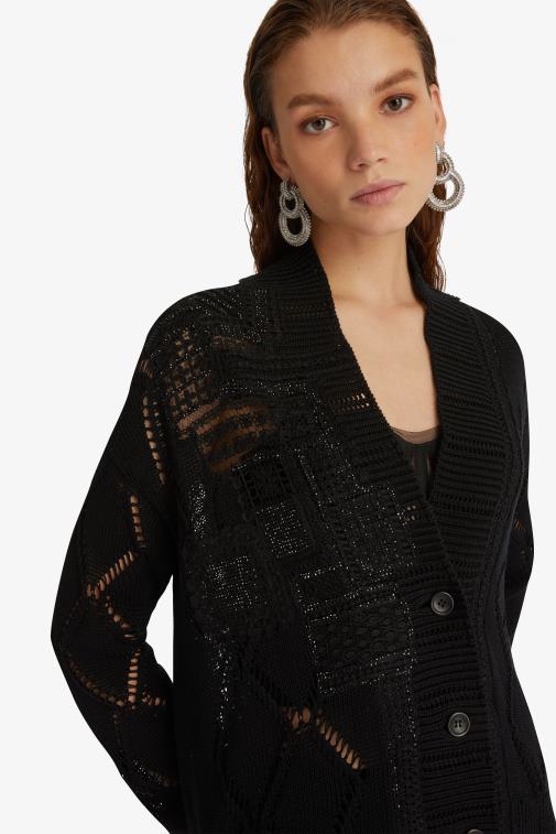 kobiety Ermanno Scervino czarny ażurowy kardigan LN28V54