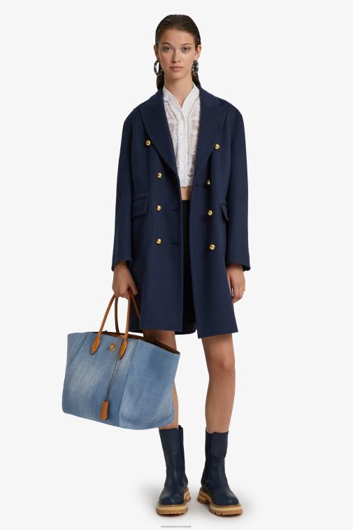 kobiety Ermanno Scervino niebieski wełniany płaszcz z tkaniny LN28V40