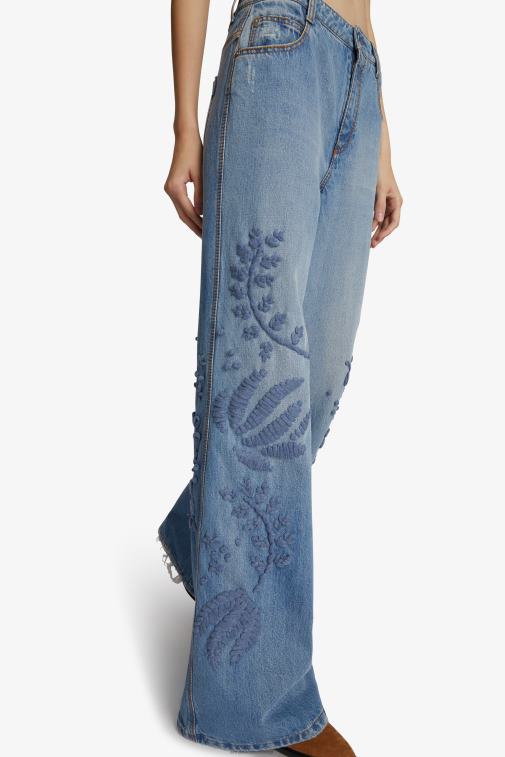 kobiety Ermanno Scervino niebieski haftowane dżinsy palazzo LN28V108