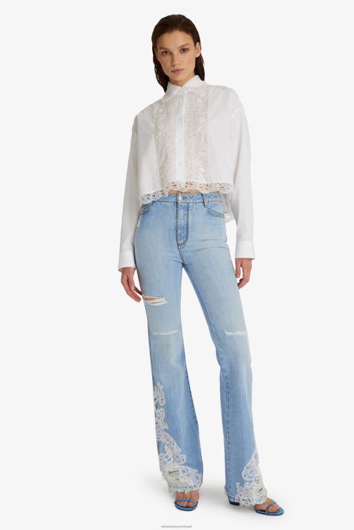 kobiety Ermanno Scervino niebieski zdobione koronką dżinsy typu bootcut LN28V110