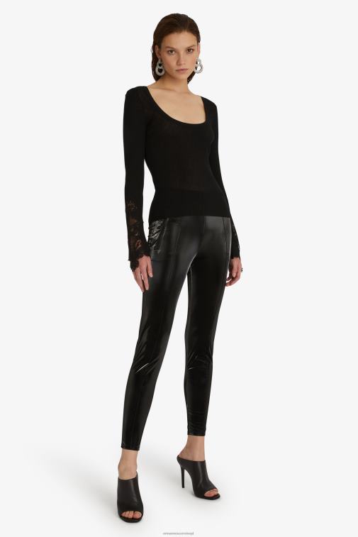 kobiety Ermanno Scervino czarny legginsy imitujące skórę lakierowaną LN28V120
